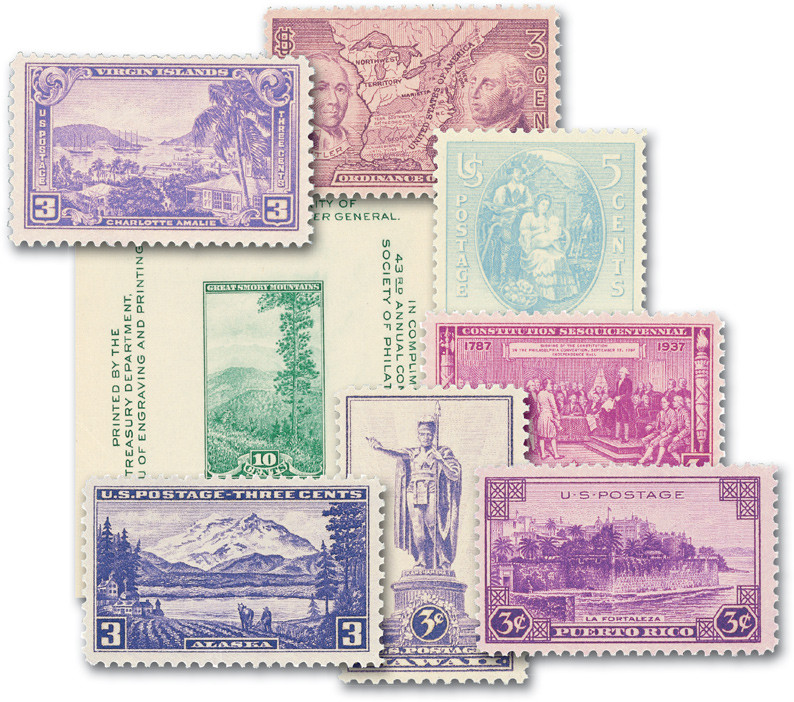 YS1937C - 1937 Complete Commemorative Year Set, 8 Stamps - Mystic