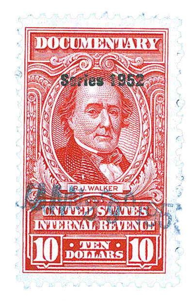 R609 - 1952 $10 U.S. Internal Revenue Stamp, Carmine