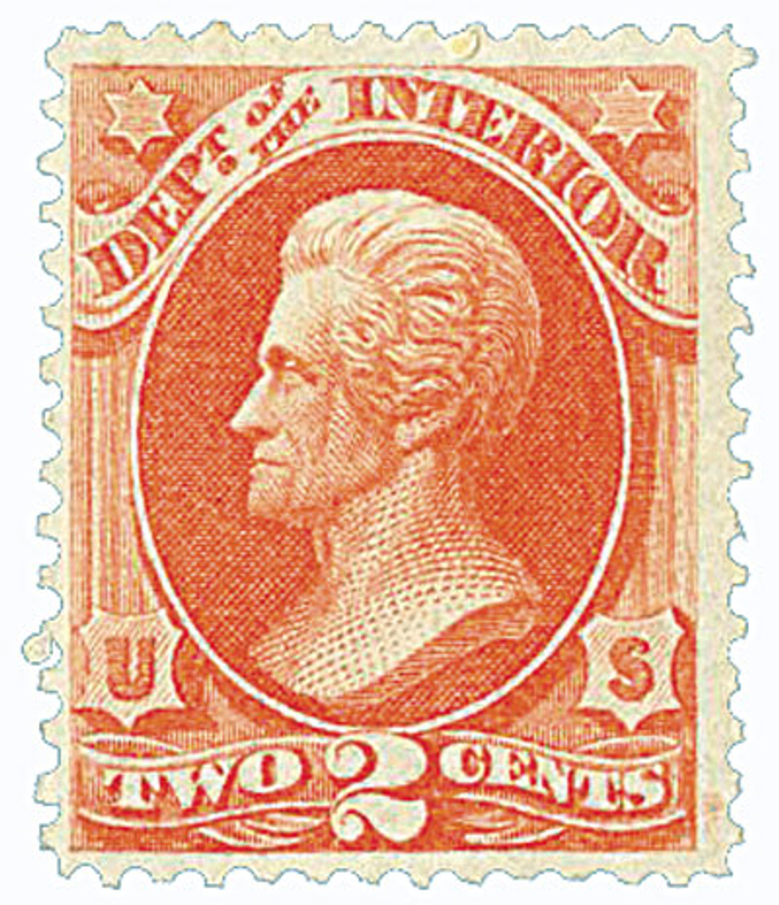 O16 - 1873 2c Department of the Interior Official, Vermillion, Hard Paper