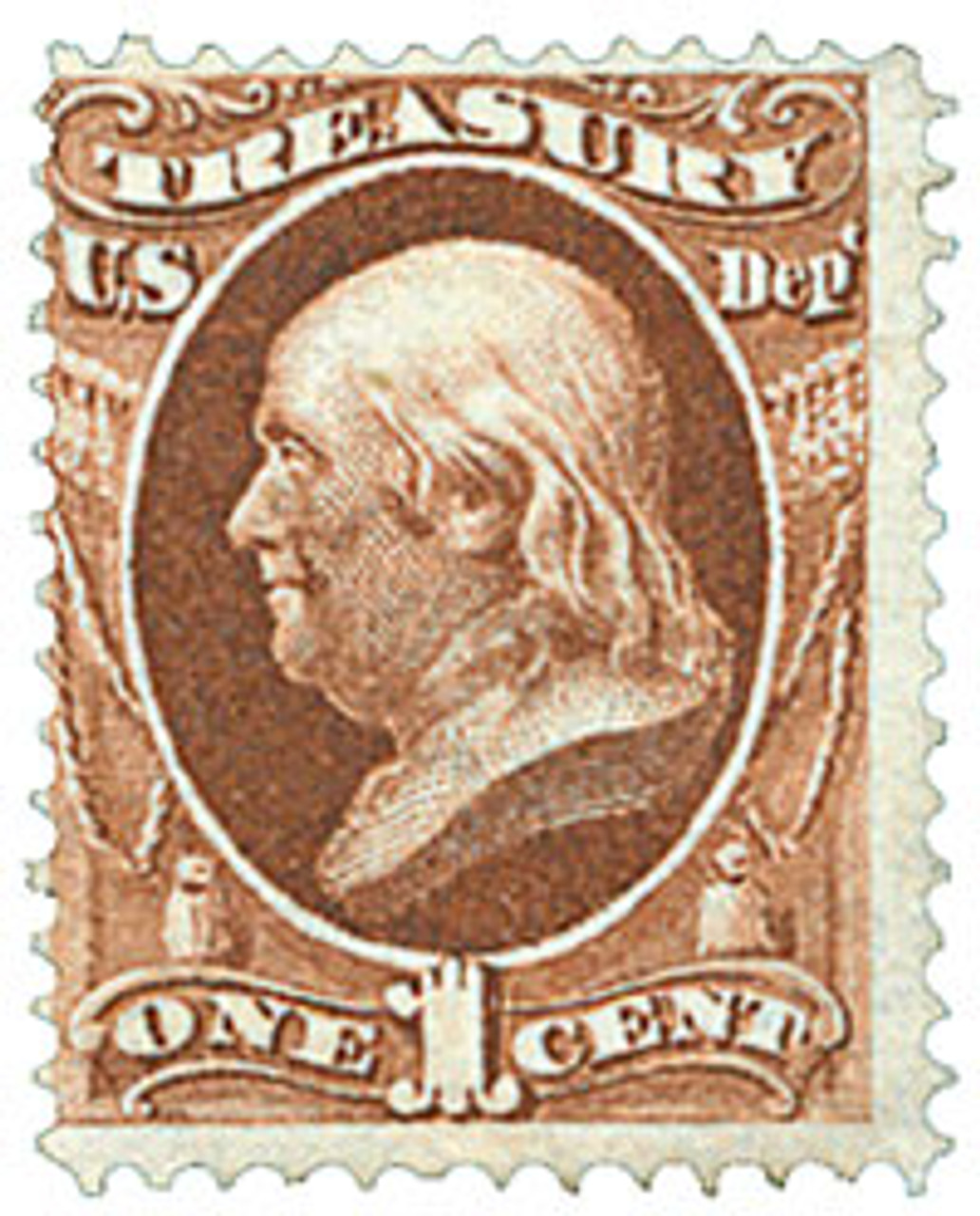 O72 - 1873 1c Brown, Treasury Department, Franklin, Hard Paper