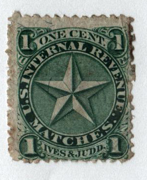 RO119b - 1871-77 1c Ives & Judd Matches, Green, Silk Paper