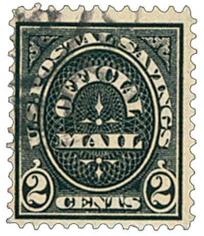 Watermark Single Line O125 - 1911 2c Black, Official Postal Savings Mail, Single Line ...