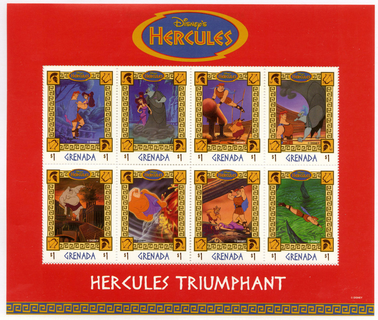 MDS327C - 1998 Disney's Hercules, Mint, Sheet of 8 Stamps, Grenada