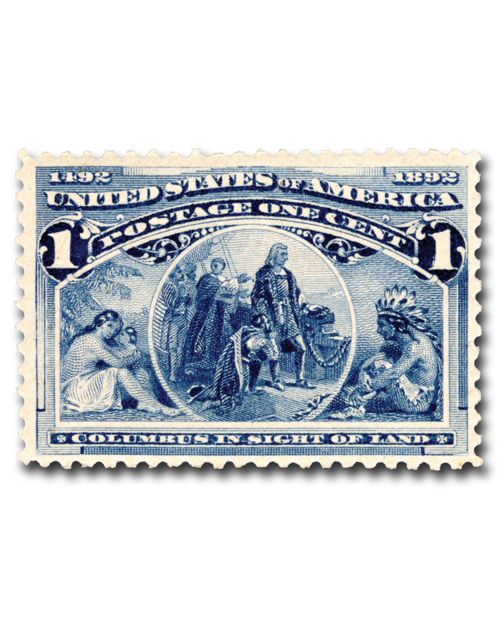 【希少】ロイヤルセランゴール 東インド諸島地図 1700年 ピューター製 刻印 230 - 1893 1c Columbus in Sight of Land, Deep Blue - Mystic Stamp