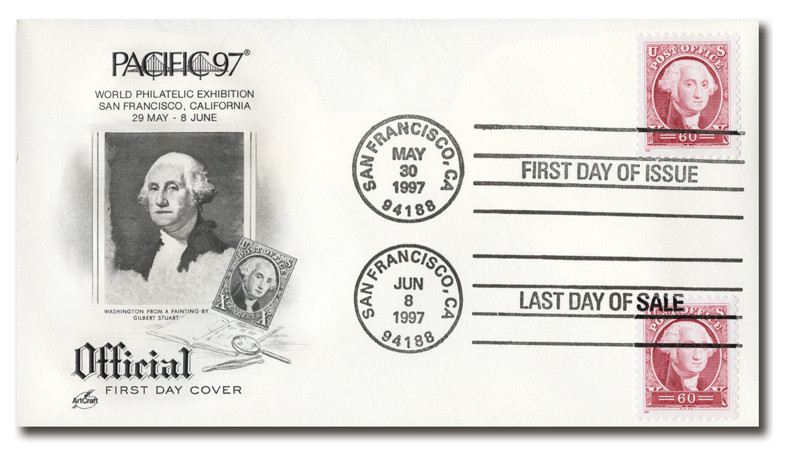 AC422 - 1997 60c George Washington 1st and Last Day of Sale Dual Cancel, 5/30/97 & 6/8/97 (#3140a)