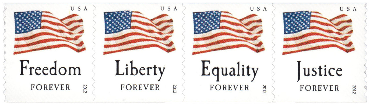 4637-40(CF1) - 2012 Counterfeit U.S. Flags: Equality, Justice, Freedom and Liberty, 4 Stamps