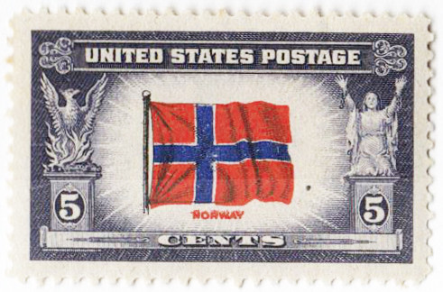 911a - 1943 5c Overrun Countries: Flag of Norway, Double
