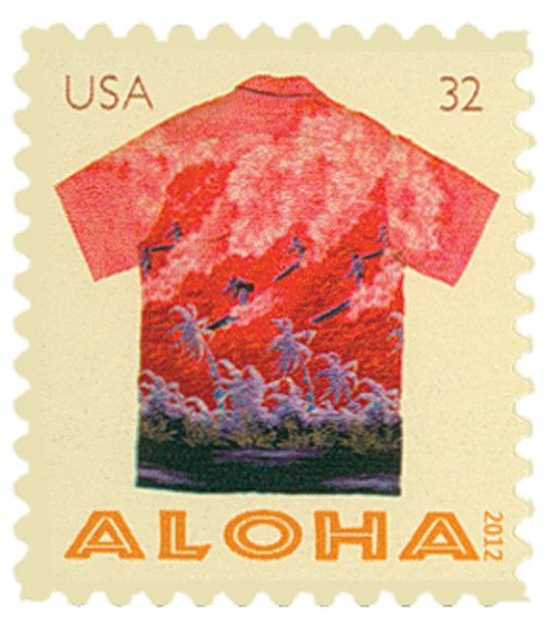 4592 - 2012 32c Aloha Shirts: Surfers and Palm Trees - Mystic