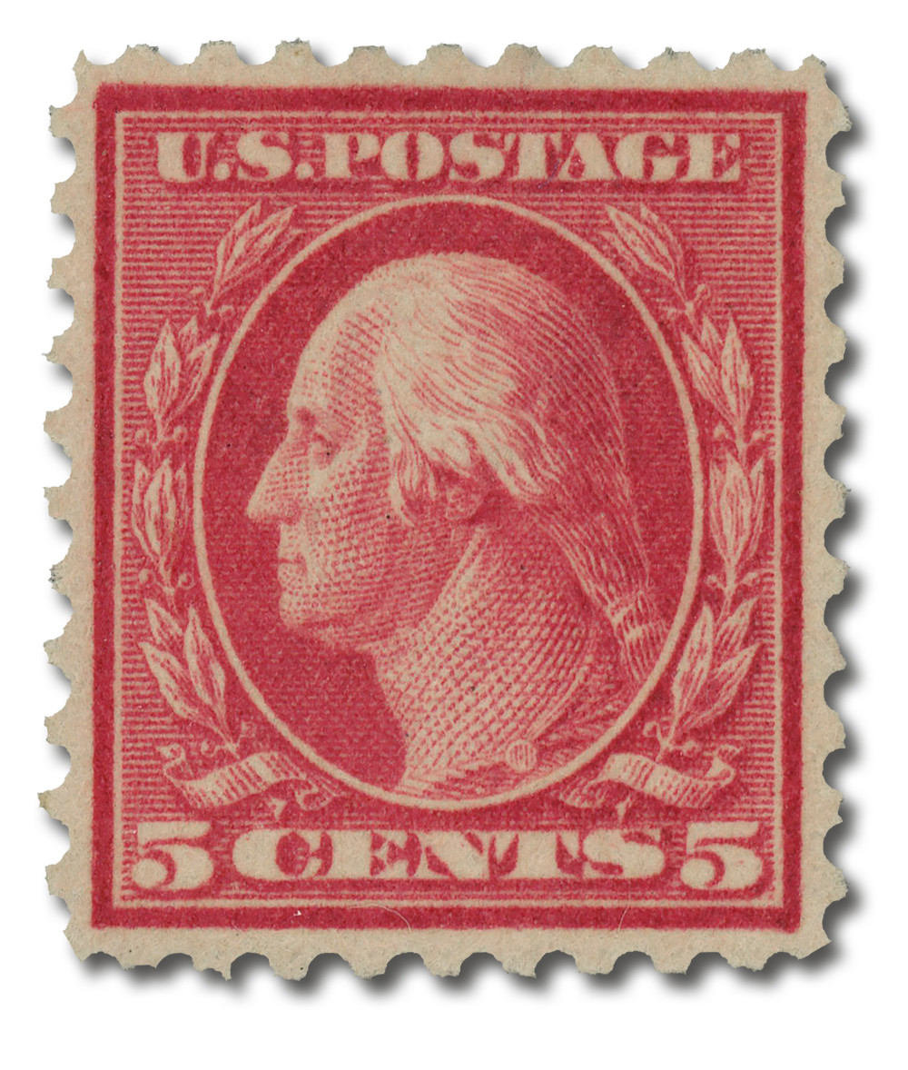 467 - 1916 5c Washington, Carmine, Unwatermarked, Perf. 10, Color Error