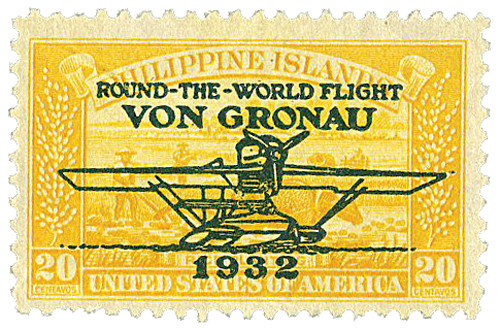 PHC33 - 1932 20c Philippine Islands Airmail, Rice Planting, Yellow, Von Gronau Overprint in Black