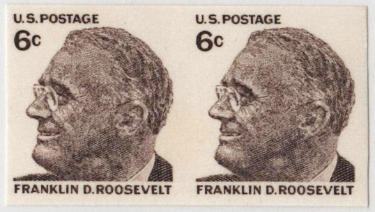 1298a - 1967 6c Prominent Americans: Franklin D. Roosevelt, Gray Brown, Imperf. Error