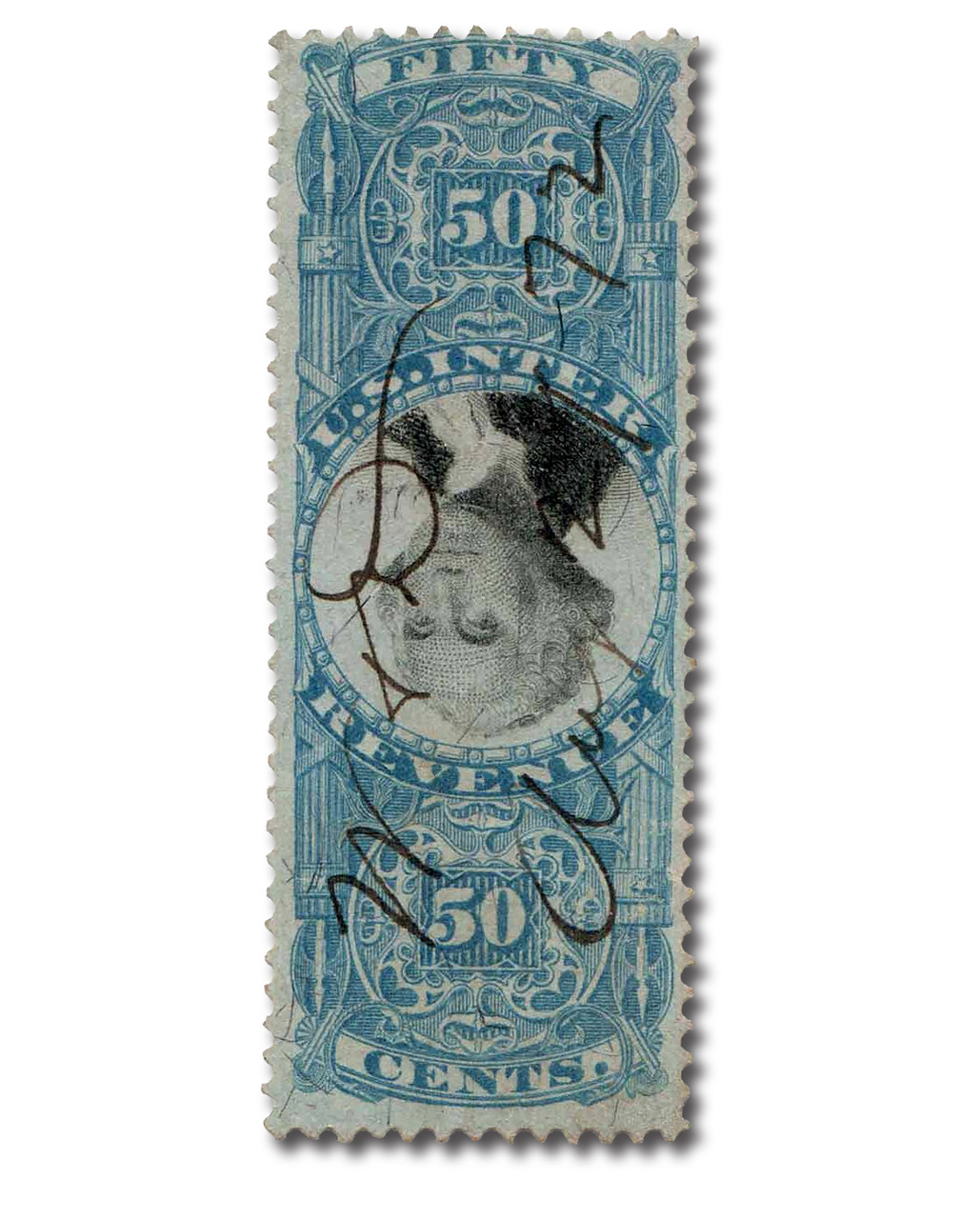 R115a - 1871 50c U.S. Internal Revenue Stamp, Blue & Black, Inverted Center