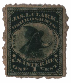 RO62b - 1871-77 1c Jas. L. Clark Star Matches, Green, Silk Paper