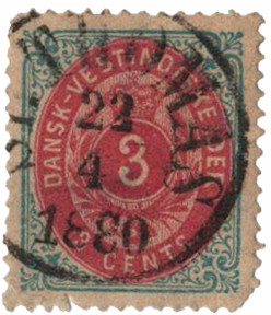 DWI6a - 1874 3c Light Blue & Rose Carmine, Danish West Indies