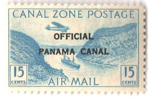 CZCO3 - 1941 15c Canal Zone Official Airmail, Gaillard Cut, Blue, Panama Canal Overprint Type I