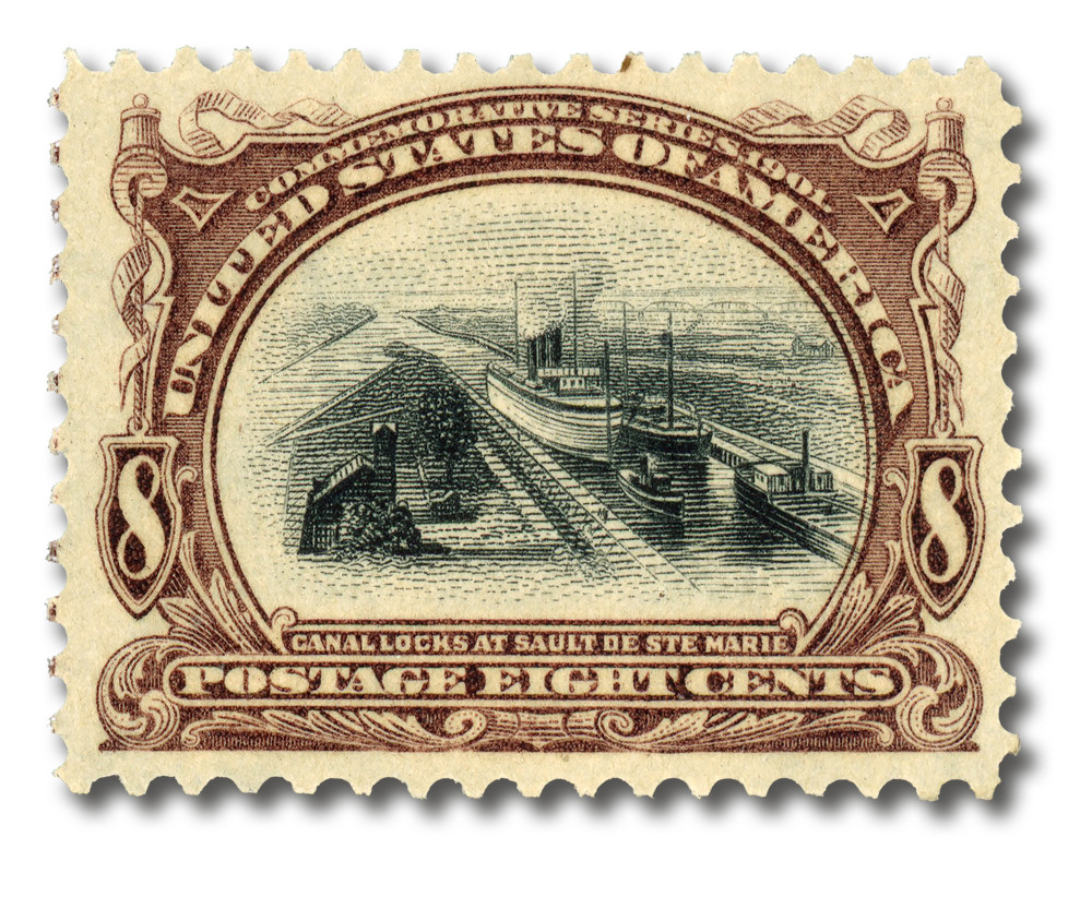 並　スウェーデン　国立議会銀行　1835年　8スキリンガー＝バンコ　P-A100 298 - 1901 8c Canal Locks at Sault Ste. Marie, Brown & Violet
