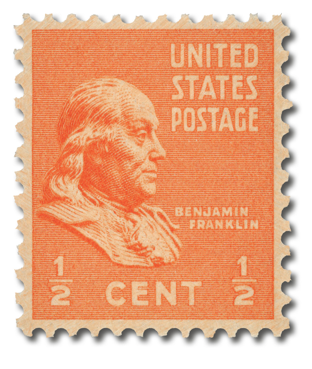 803 - 1938 1/2c Franklin, Deep Orange - Mystic Stamp Company