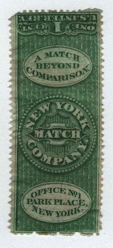 RO138b - 1871-77 1c New York Match Co., Green, Silk Paper