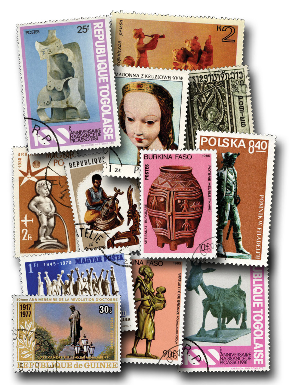 MP2185 - 95 Different Sculptures Stamps