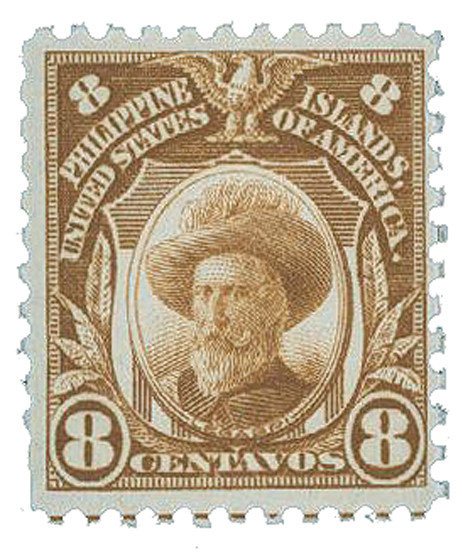 PH293 - 1917 8c Miguel Lopez de Legaspi, Yellow Brown, Philippines Regular Issue, Unwatermarked, Perf. 11