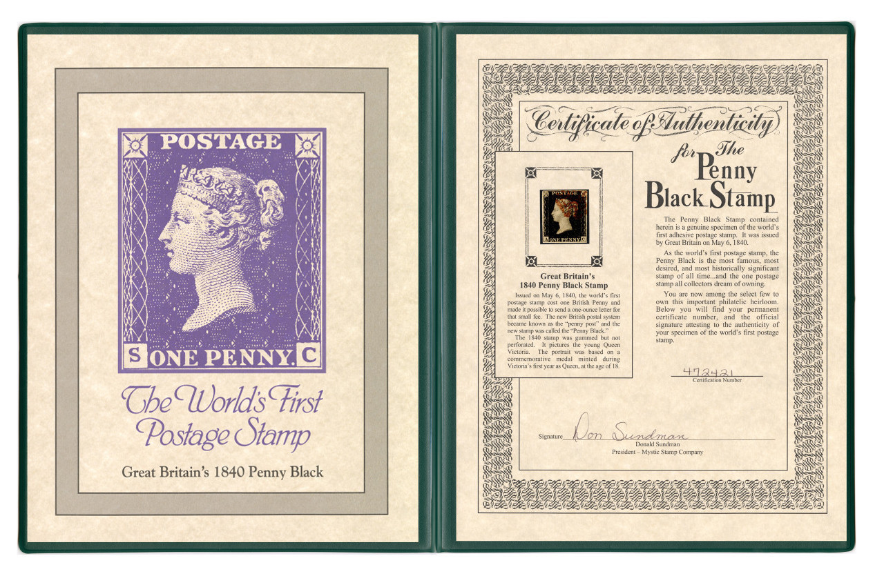 BLACK1xxx - 1840 Penny Black, 3-4 Margins with Presentation Folder