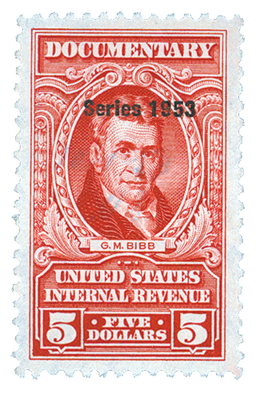 R642 - 1953 $5 U.S. Internal Revenue Stamp, Carmine