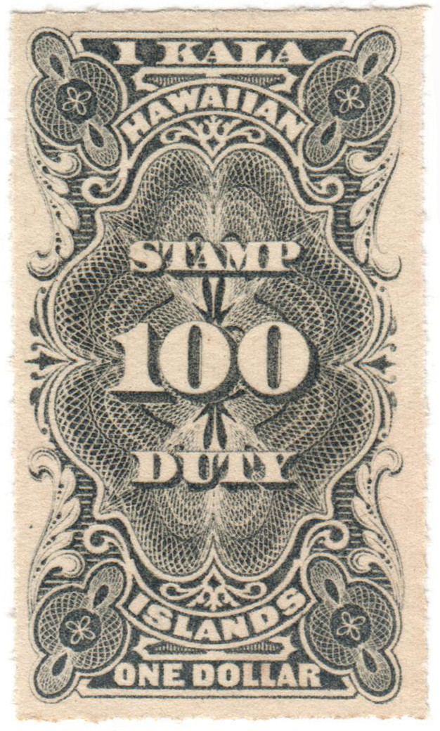 HR3 - 1877 $1 Hawaii Revenue, Black, Engraved, Unwatermarked