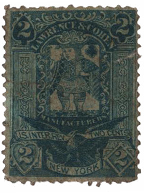 RU10a - 1862-71 2c Lawrence & Cohen, Blue, Old Paper - Mystic