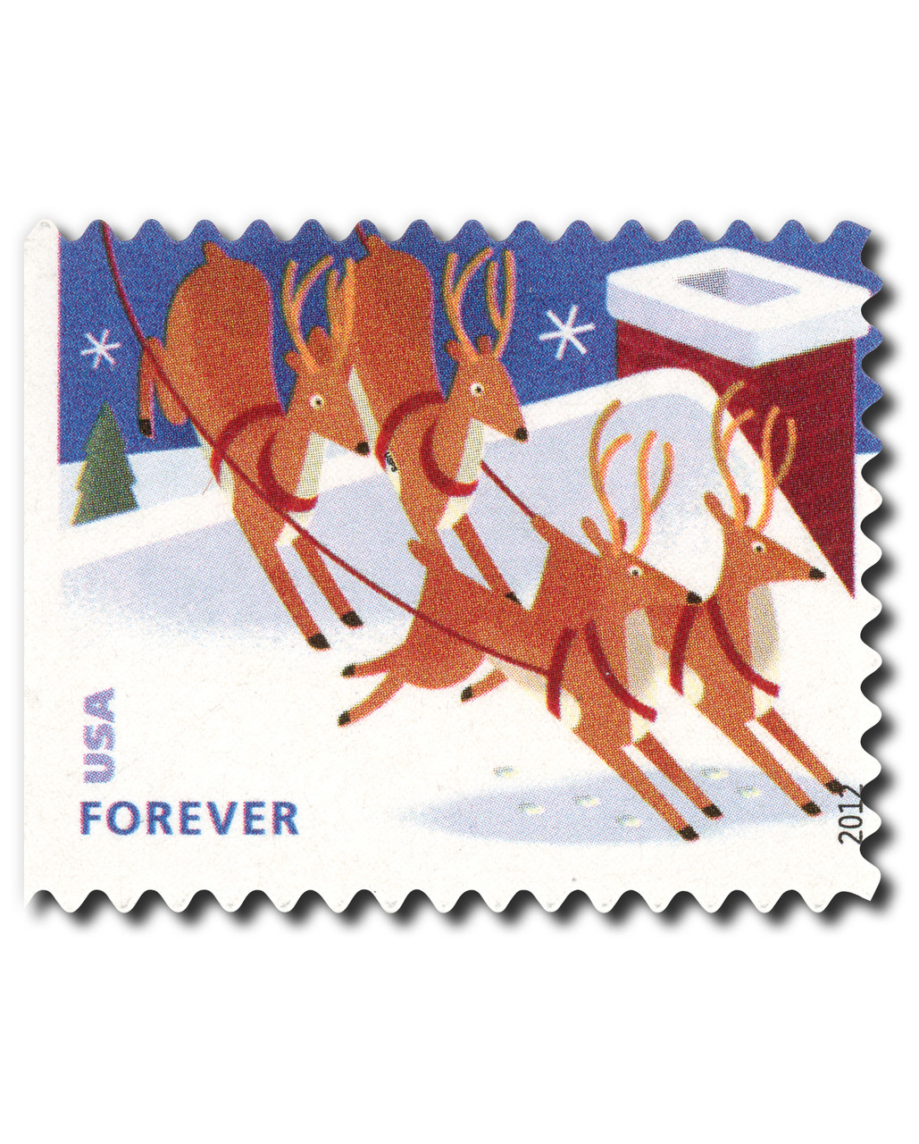 4714 - 2012 First-Class Forever Stamp - Contemporary Christmas: Reindeer Landing on a Roof