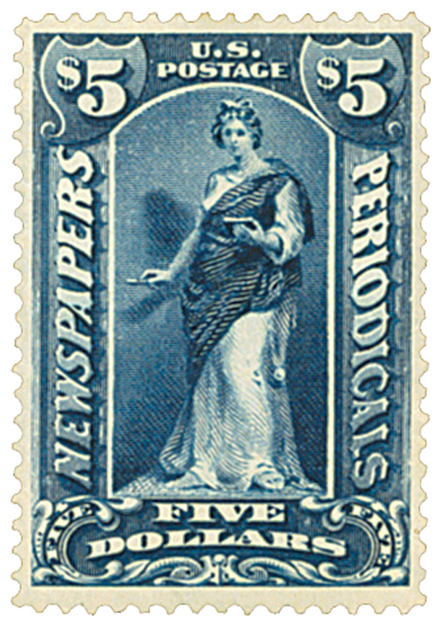 PR121 - 1896 $5 Newspaper & Periodical Stamp, Dark Blue, Double Line Watermark