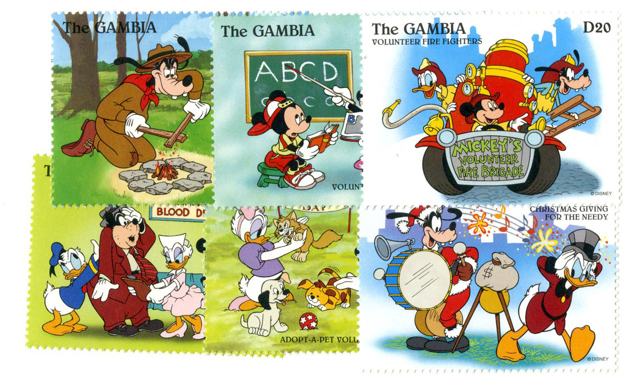 MDS287A - 1996 Disney Friends Helping Others, Mint, Set of 6 Stamps, Gambia