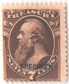 O76S - 1875 7c Treasury Department Official, Specimen, Dark Brown