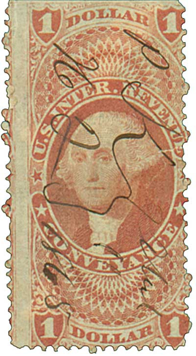 R66 - 1862-71 $1 U.S. Internal Revenue Stamp, Conveyance, Red, Perf. 12