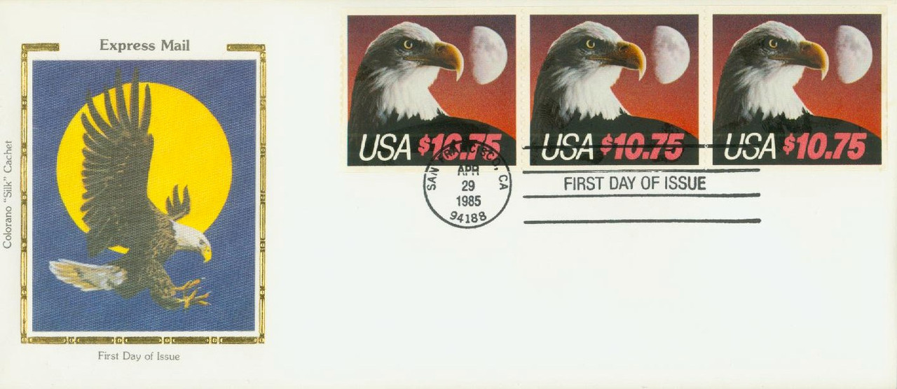 2122a - 1985 $10.75 Eagle & Moon, Booklet Pane of 3 Stamps