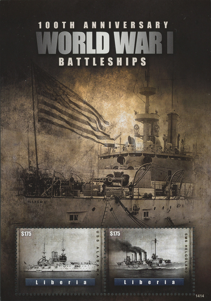 M12332 - 2014 $175 100th Anniversary of World War I; Battleships; Souvenir Sheet of 2