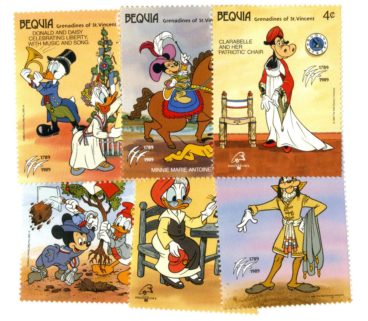 MDS110 - 1989 Disney's French Revolution Bicentennial, Mint Set of 6 Stamps, Bequia