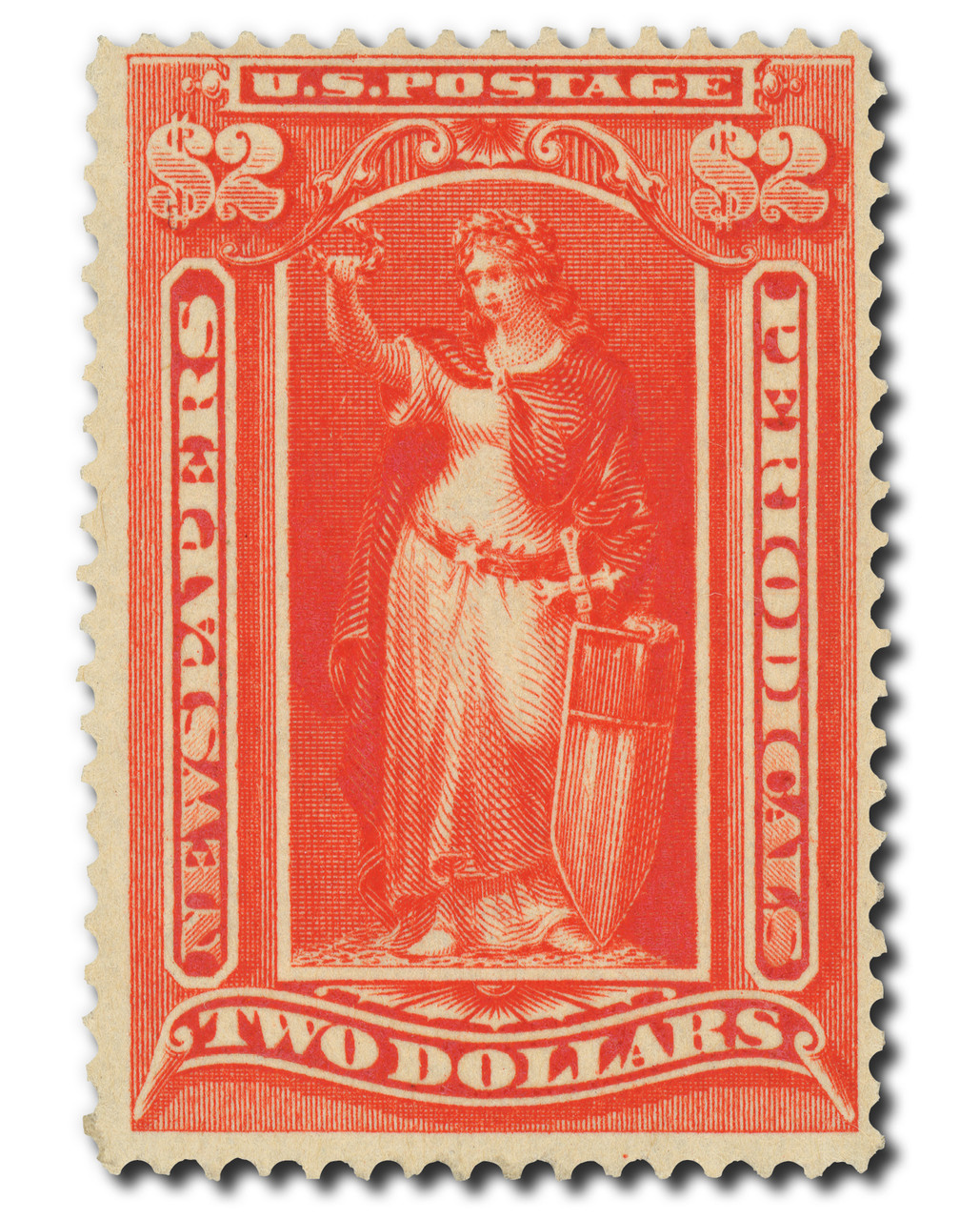 PR120 - 1897 $2 Newspaper & Periodical Stamp, Scarlet, Double Line