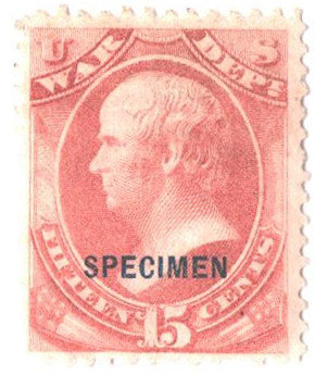 O90S - 1875 15c War Department Official, Specimen, Deep Rose