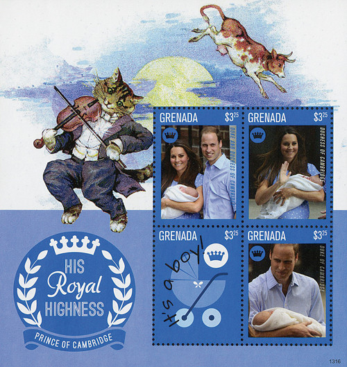 M11234 - 2013 $3.25 Duke and Dutchess of Cambridge with Prince George; The Cat & the Fiddle on Salvage