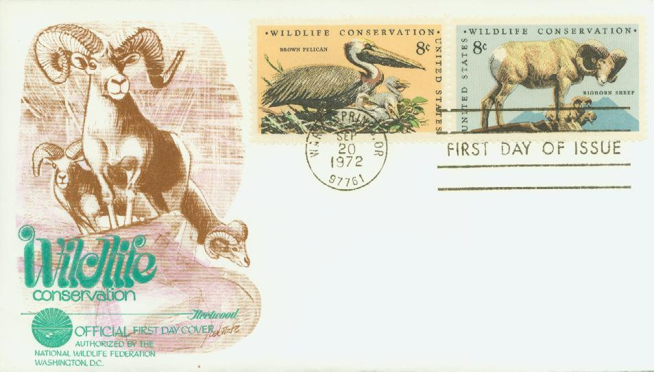 1466-67 - 1972 8c Wildlife Conservation: Pelican & Sheep First Day Cover