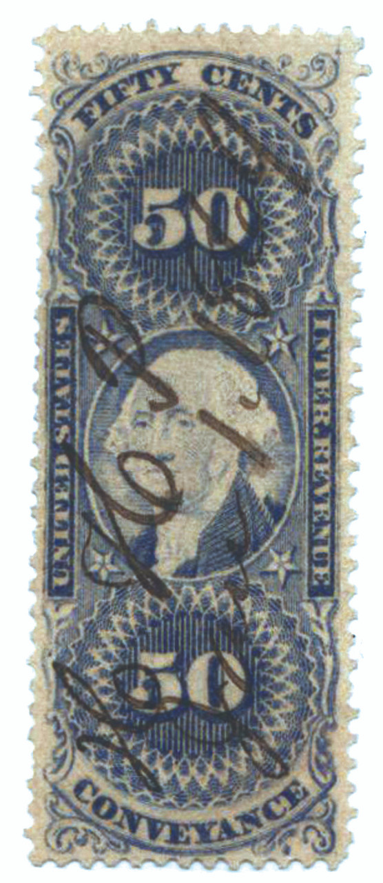 R54ce - 1862-71 50c US Internal Revenue Stamp - Conveyance, ultramarine