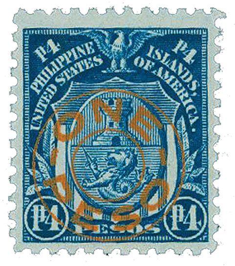 PH368 - 1932 1p on 4p Arms of City of Manila, Blue, Philippine Islands