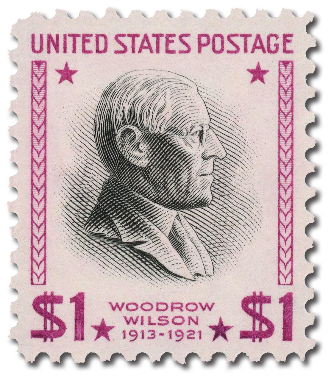 832c - 1954 $1 Woodrow Wilson, Red Violet & Black - Mystic Stamp