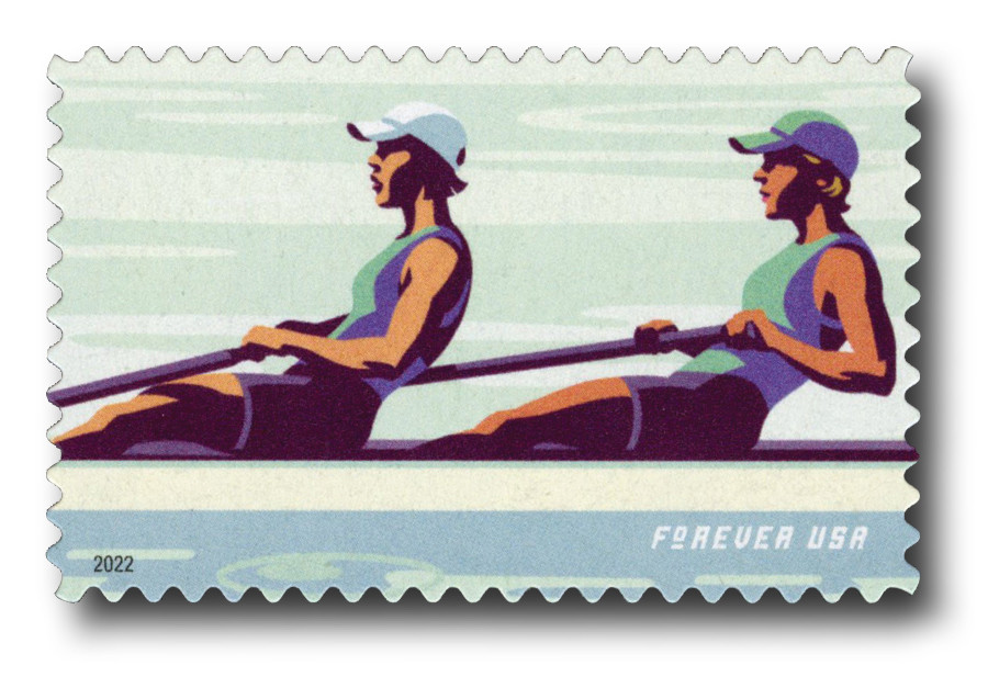 5697 - 2022 First-Class Forever Stamp - Women's Rowing: Blue Team, 2 Oars, No Splash in Water
