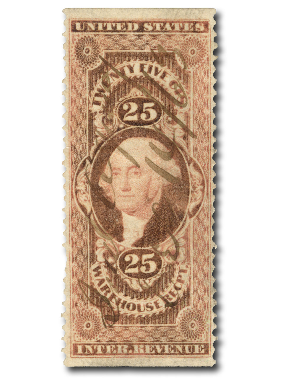 R50b - 1862-71 25c U.S. Internal Revenue Stamp, Warehouse Receipt, Red, Part Perf.