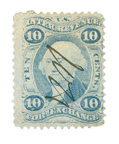 R35e - 1862-71 10c U.S. Internal Revenue Stamp, Foreign Exchange, Ultramarine, Perf. 12