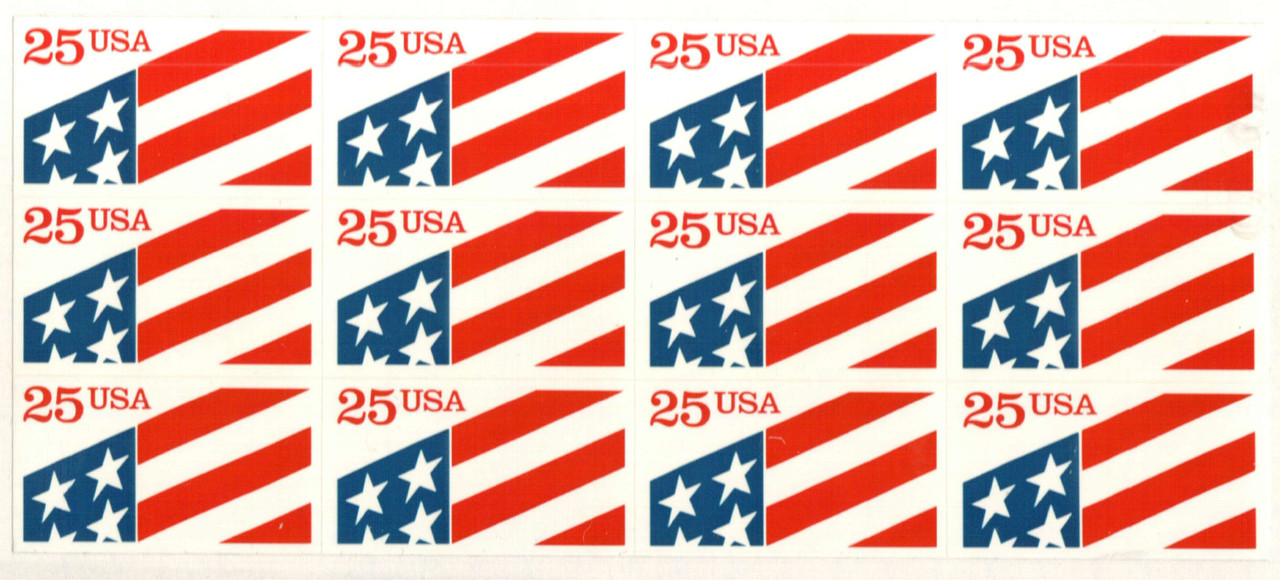 2475a - 1990 25c Plastic Flag, Booklet Pane of 12 Stamps - Mystic