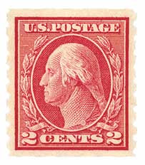 413 - 1912 2c Washington, Carmine, Single Line Watermark, Perf. 8.5 Vertically