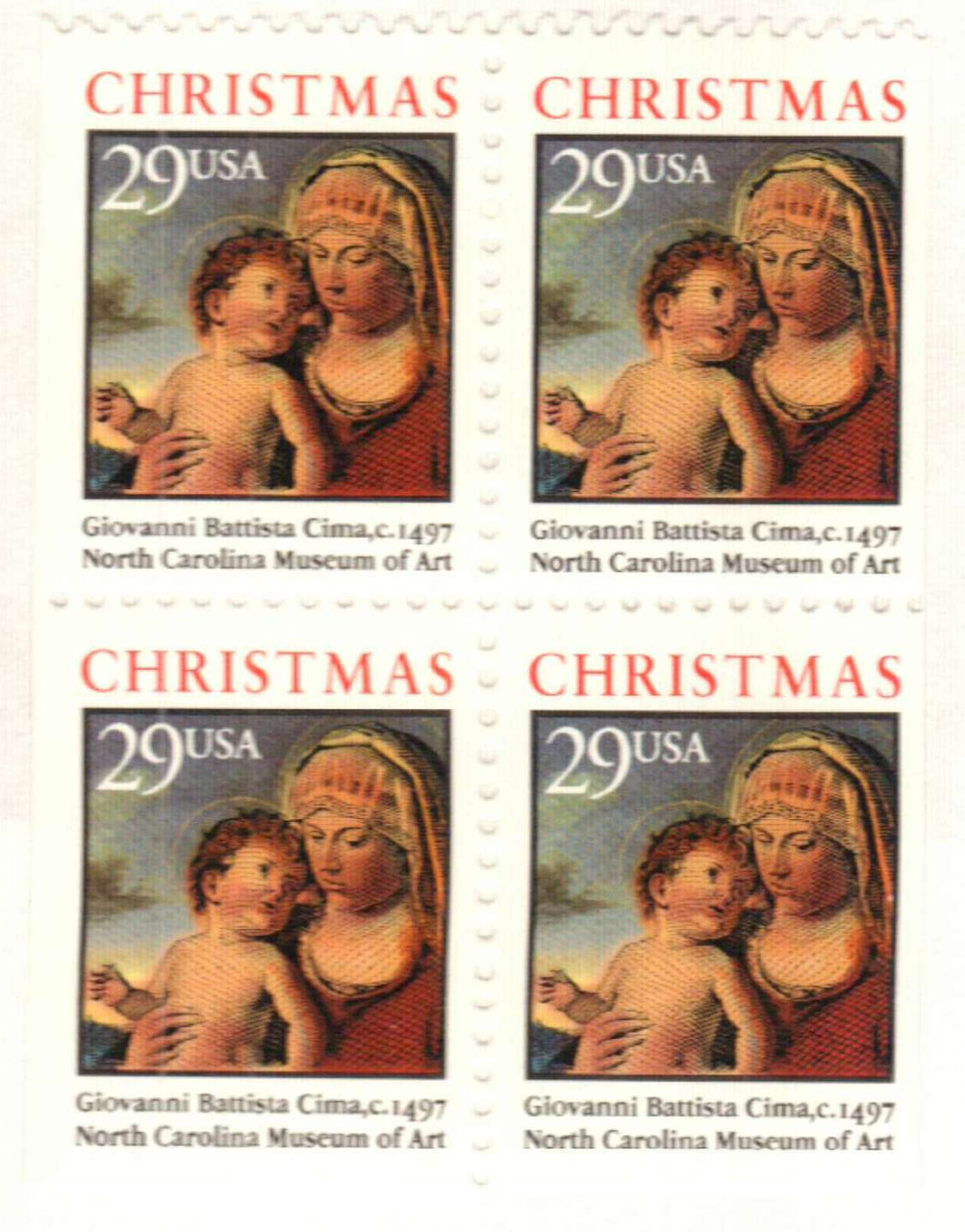 2790a - 1993 29c Madonna & Child, Booklet Pane of 4 Stamps