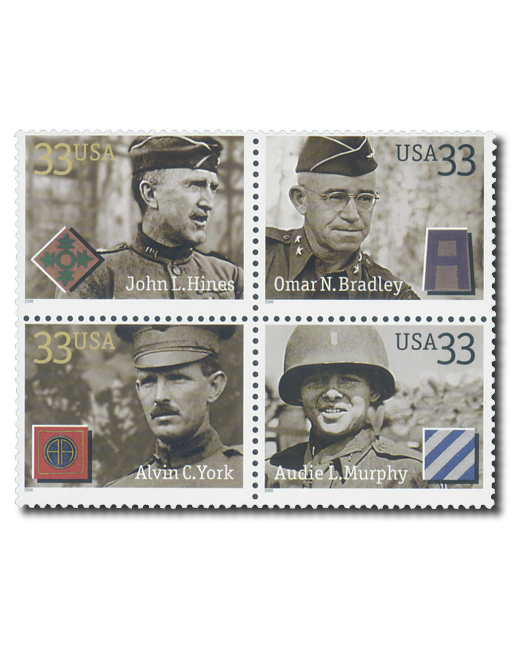 3393-96 - 2000 33c Distinguished Soldiers - Mystic Stamp Company
